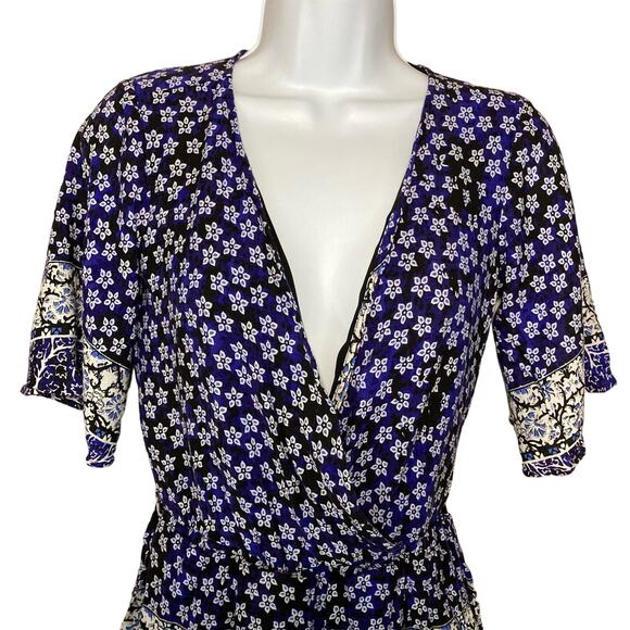 Lovers & Friends Floral Blue Surplice Isabelle Romper Pockets Flowy Size XS - Picture 5 of 16